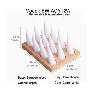 Bamboo Wooden Base Rings Organizer Display  (12 Acrylics ring cones)